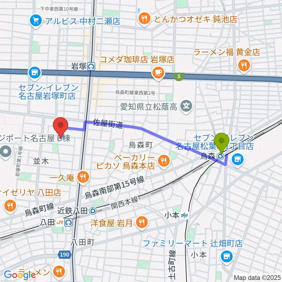 烏森駅からスタジオ・ルカロへのルートマップ地図