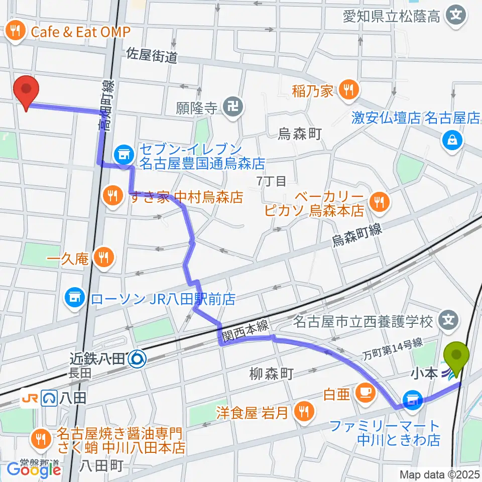 小本駅からスタジオ・ルカロへのルートマップ地図