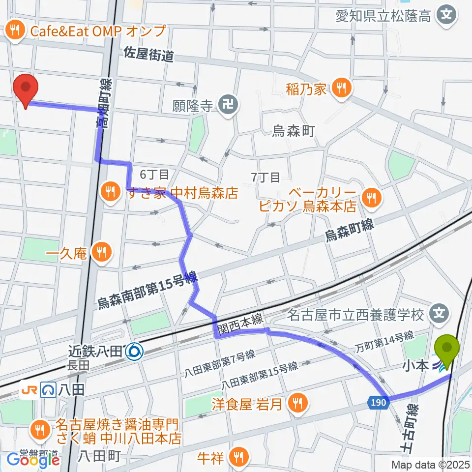 小本駅からスタジオ・ルカロへのルートマップ地図