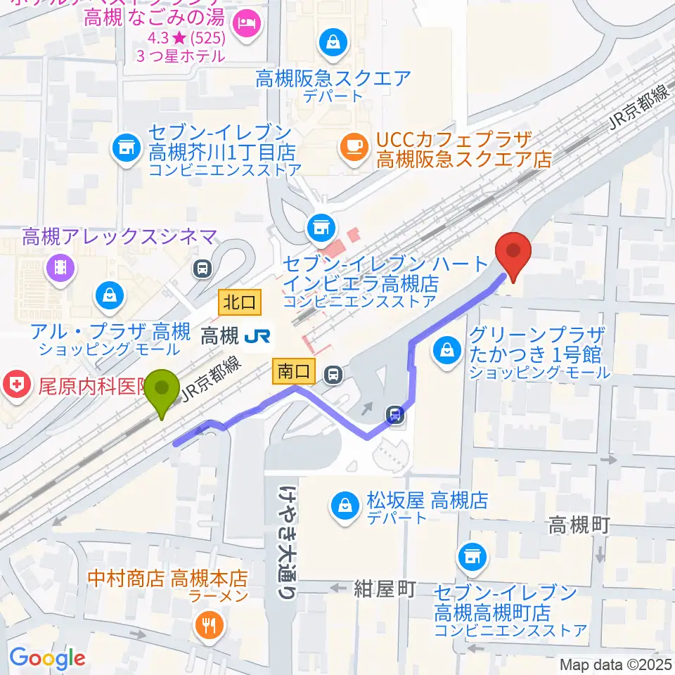 bar T-trueの最寄駅高槻駅からの徒歩ルート（約4分）地図