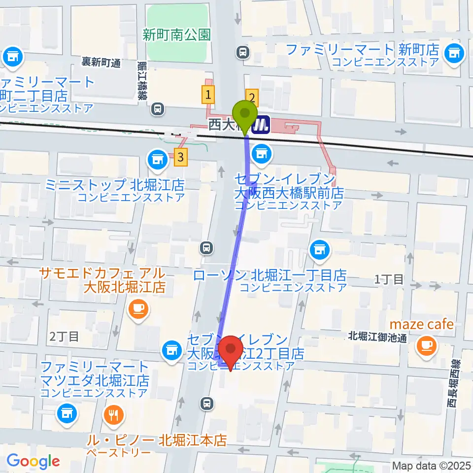 堀江Goldeeの最寄駅西大橋駅からの徒歩ルート（約4分）地図