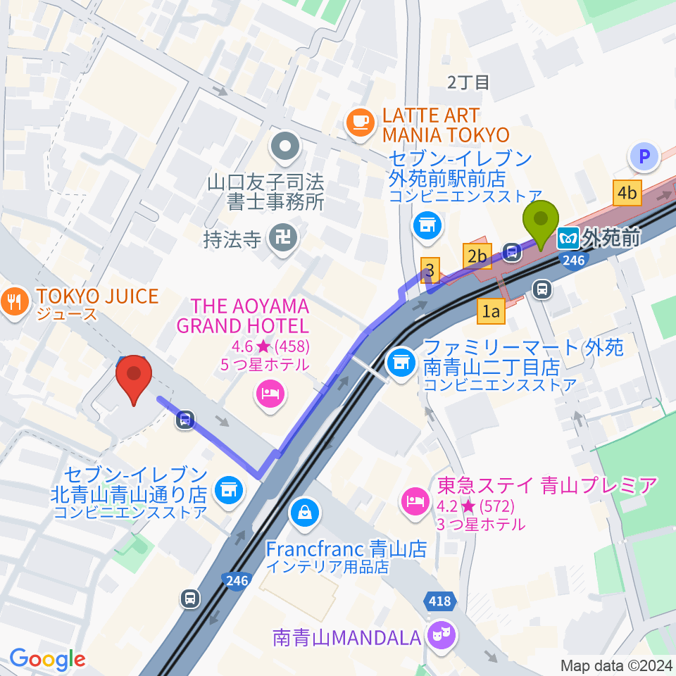 TAIKO-LAB青山の最寄駅外苑前駅からの徒歩ルート（約5分）地図