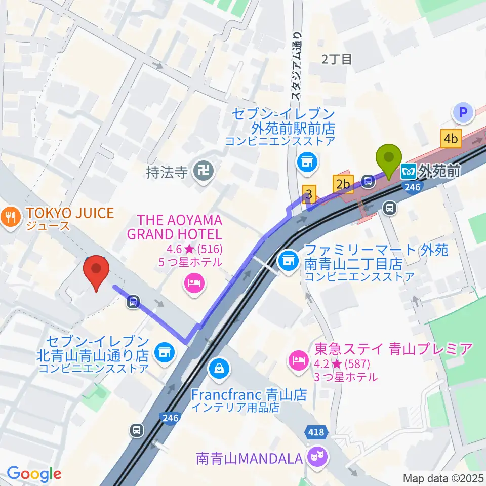 TAIKO-LAB青山の最寄駅外苑前駅からの徒歩ルート（約5分）地図