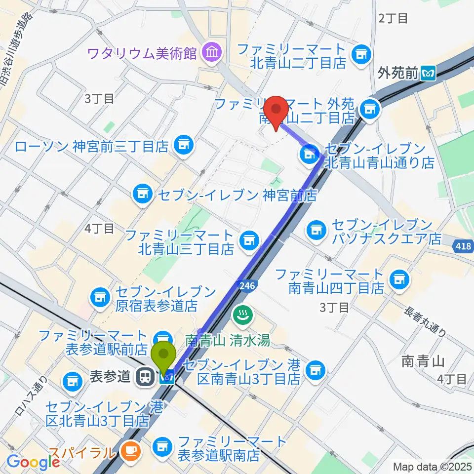 表参道駅からTAIKO-LAB青山へのルートマップ地図