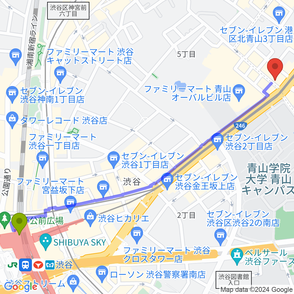 渋谷駅からカワイミュージックスクール青山へのルートマップ地図