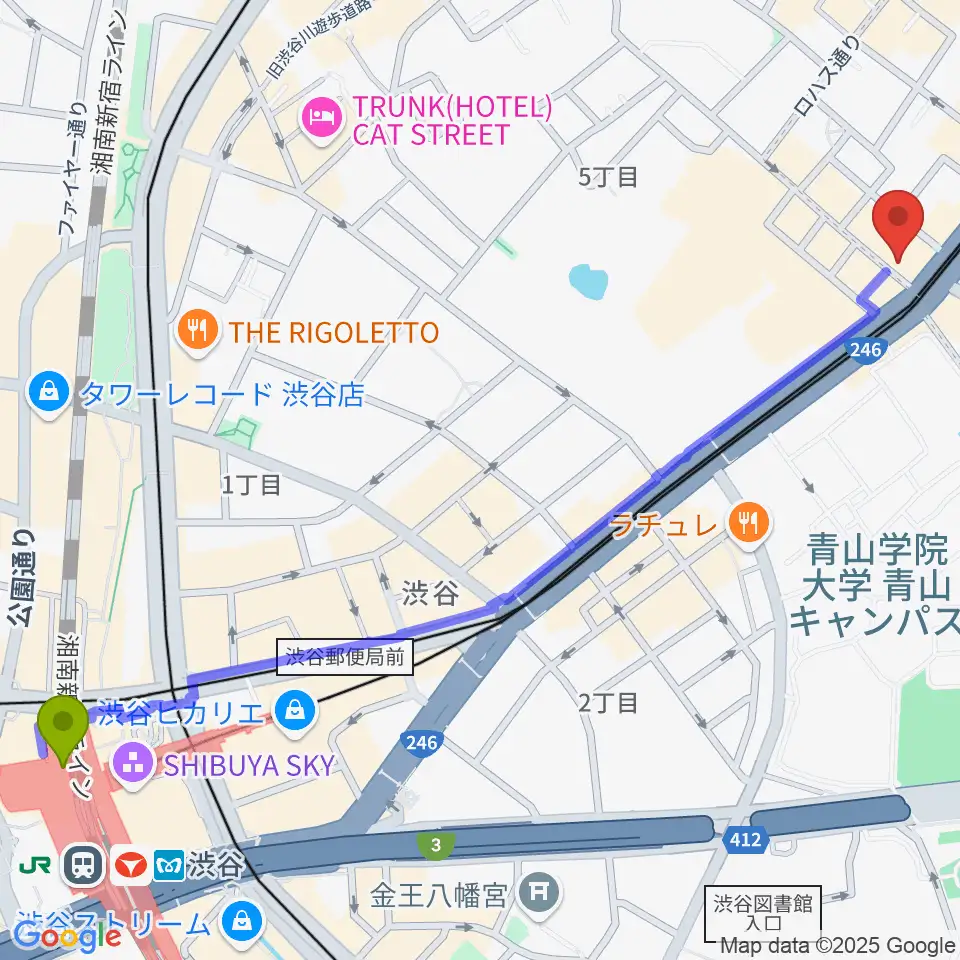 渋谷駅からカワイミュージックスクール青山へのルートマップ地図