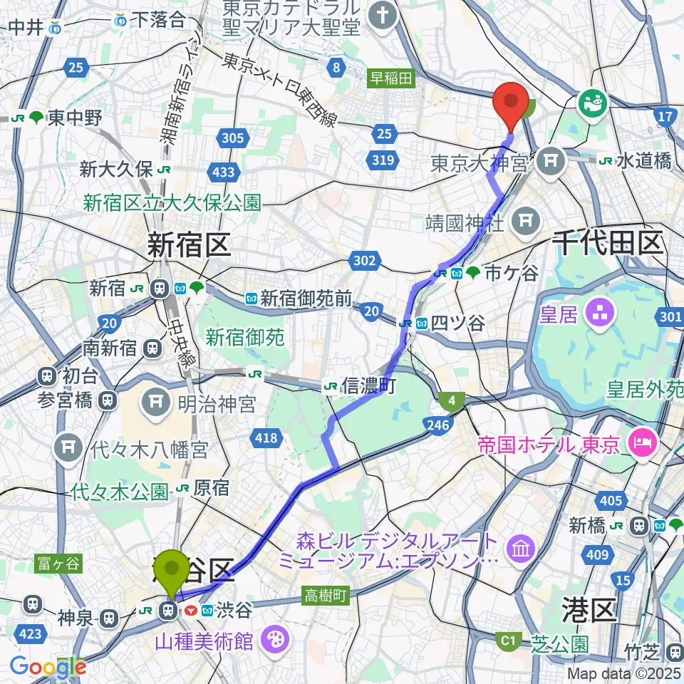 渋谷駅から神南スタジオへのルートマップ地図