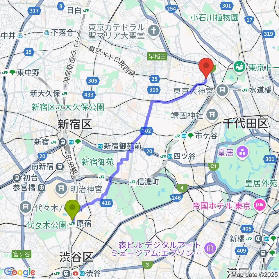 原宿駅から神南スタジオへのルートマップ地図