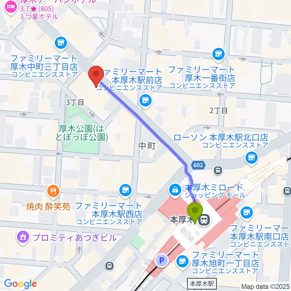 クラウドナインスタジオ 本厚木店の最寄駅本厚木駅からの徒歩ルート（約4分）地図