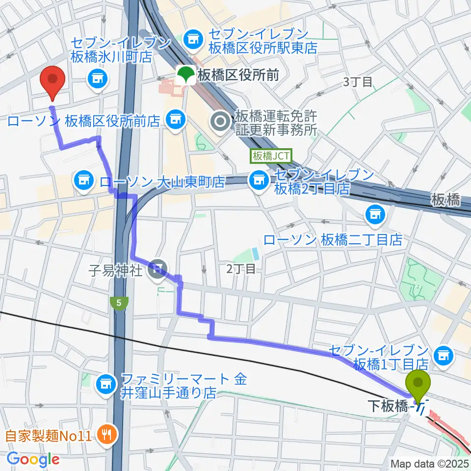 下板橋駅からSTUDIO ALESへのルートマップ地図