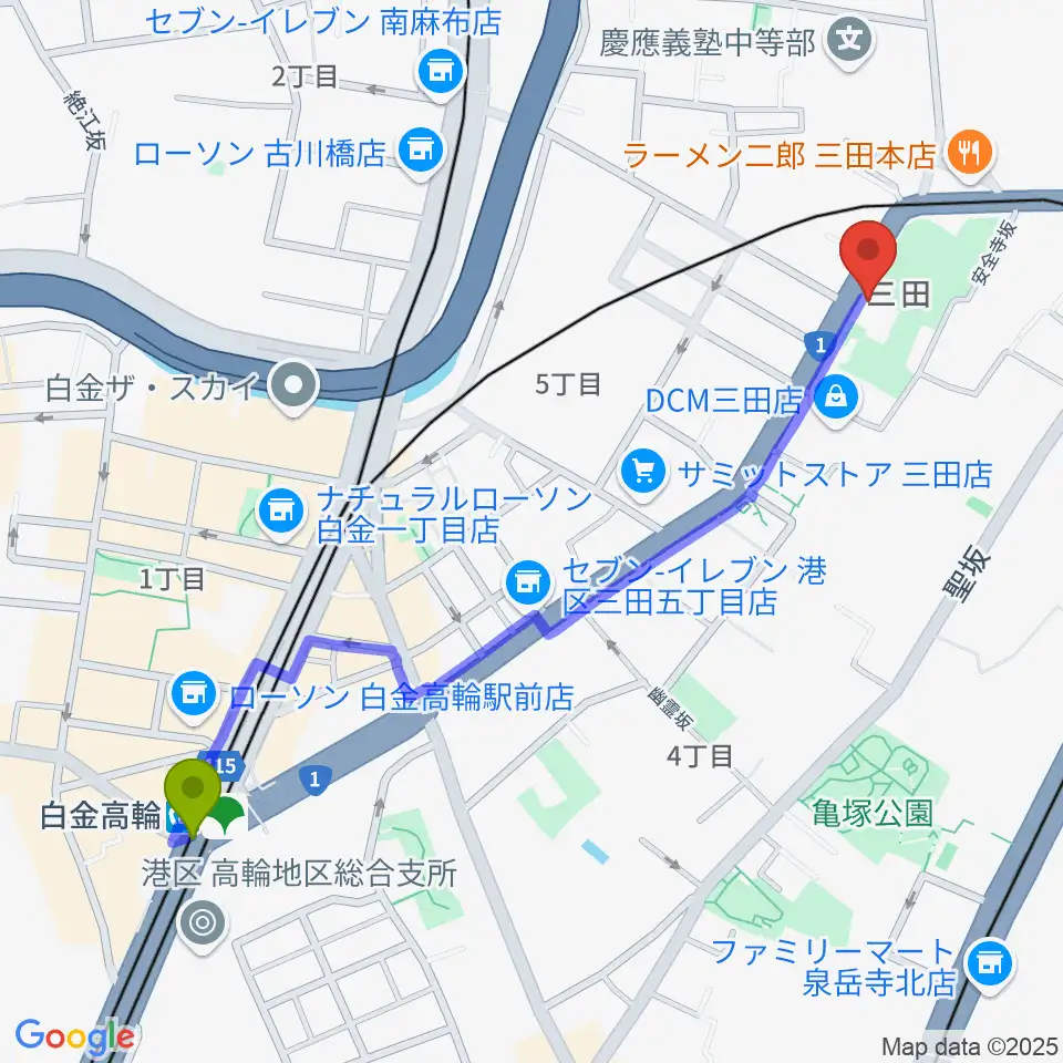 白金高輪駅からスタジオアワーハウスへのルートマップ地図