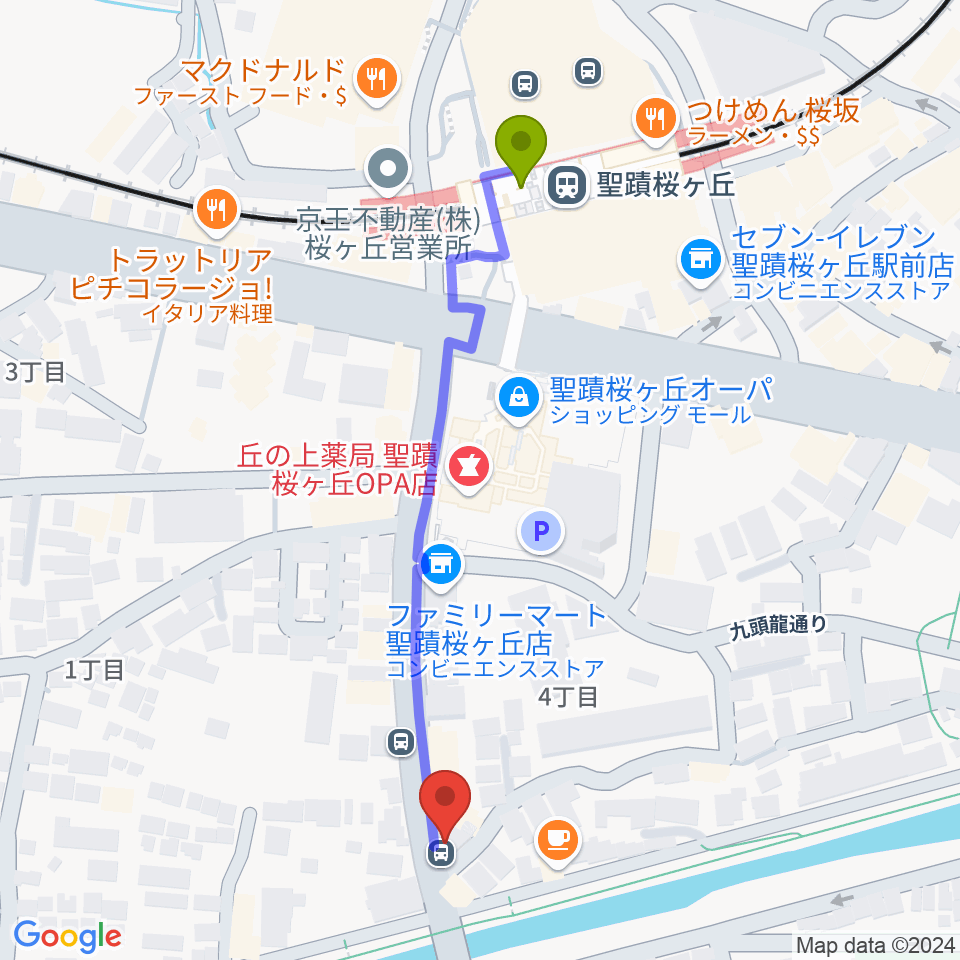 スタジオABR聖蹟桜ヶ丘店の最寄駅聖蹟桜ヶ丘駅からの徒歩ルート（約5分）地図