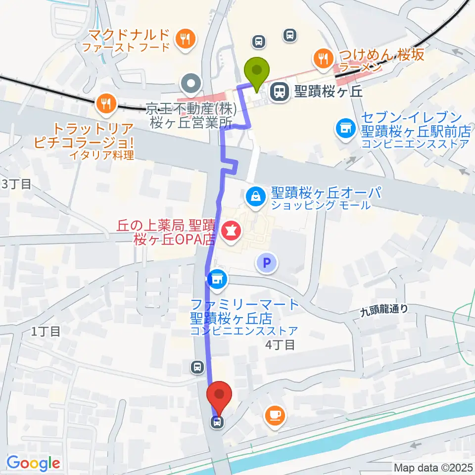 studioABR 聖蹟桜ヶ丘店の最寄駅聖蹟桜ヶ丘駅からの徒歩ルート（約5分）地図