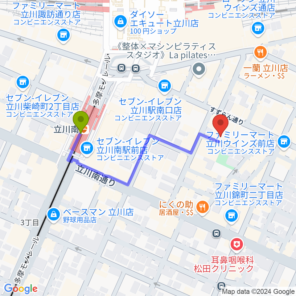 サウンドスタジオブルームーン立川店の最寄駅立川南駅からの徒歩ルート（約4分）地図