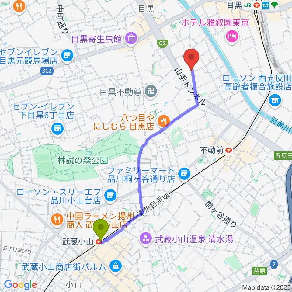 武蔵小山駅からいろはスタジオへのルートマップ地図