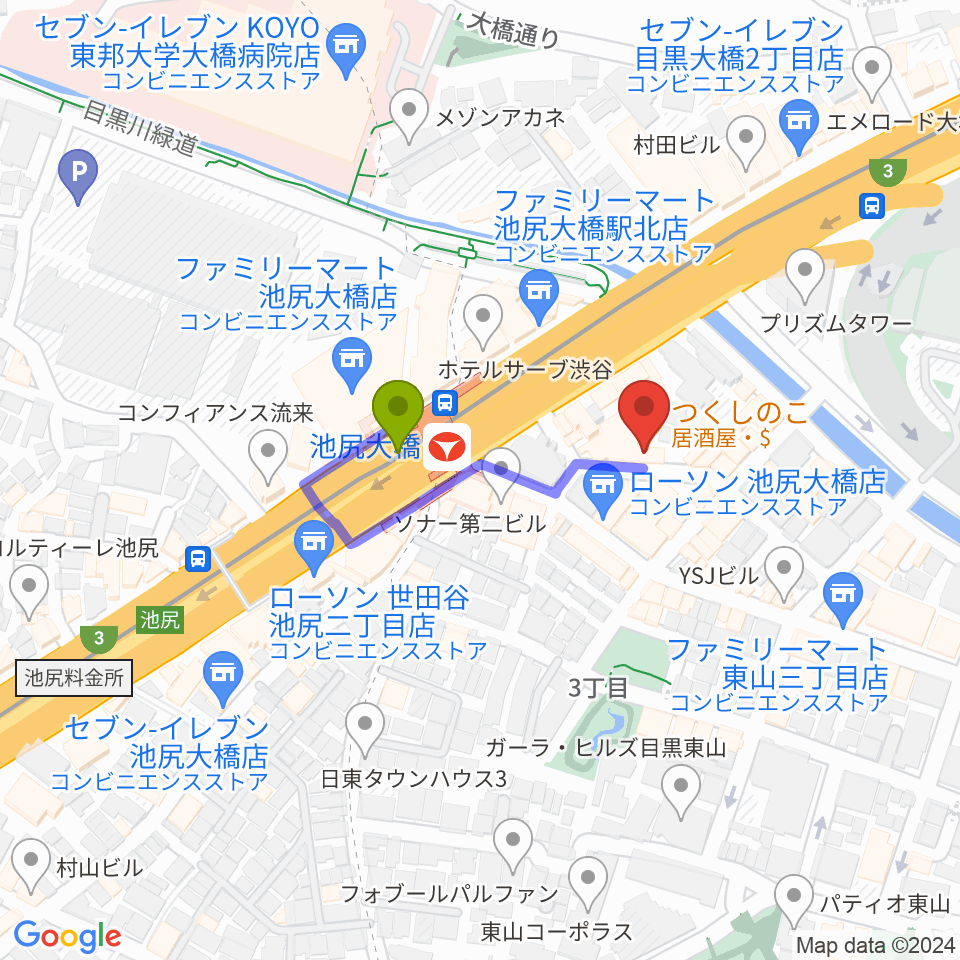 プライムサウンドスタジオ フォームの最寄駅池尻大橋駅からの徒歩ルート（約2分）地図