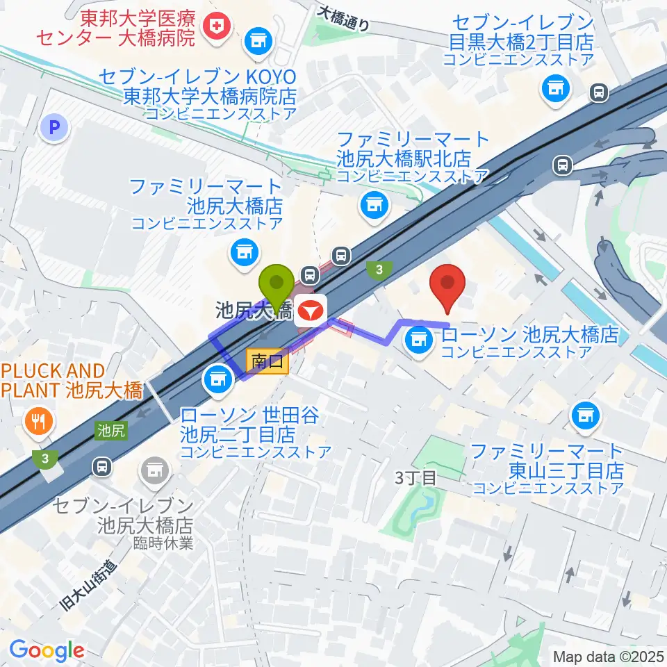 プライムサウンドスタジオ フォームの最寄駅池尻大橋駅からの徒歩ルート（約2分）地図
