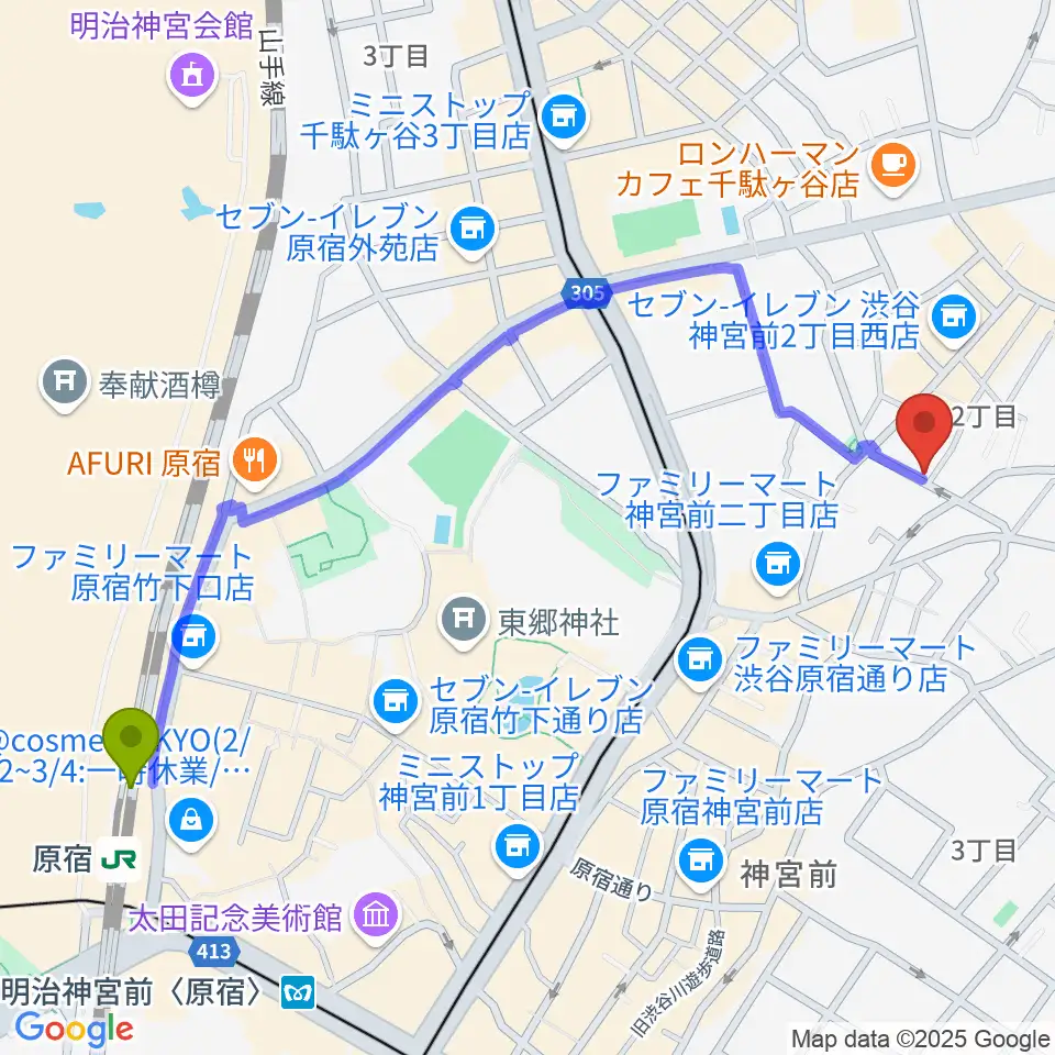 原宿駅からPLAZA studioへのルートマップ地図