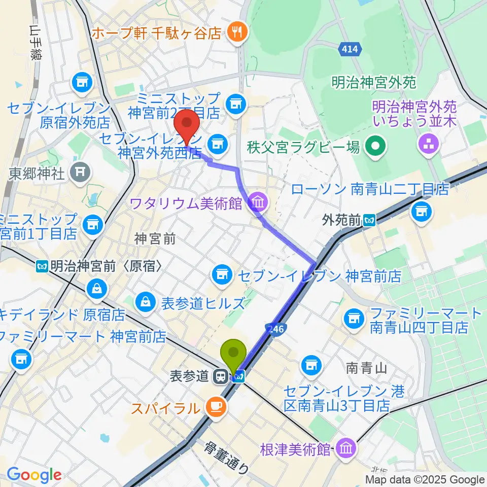 表参道駅からPLAZA studioへのルートマップ地図