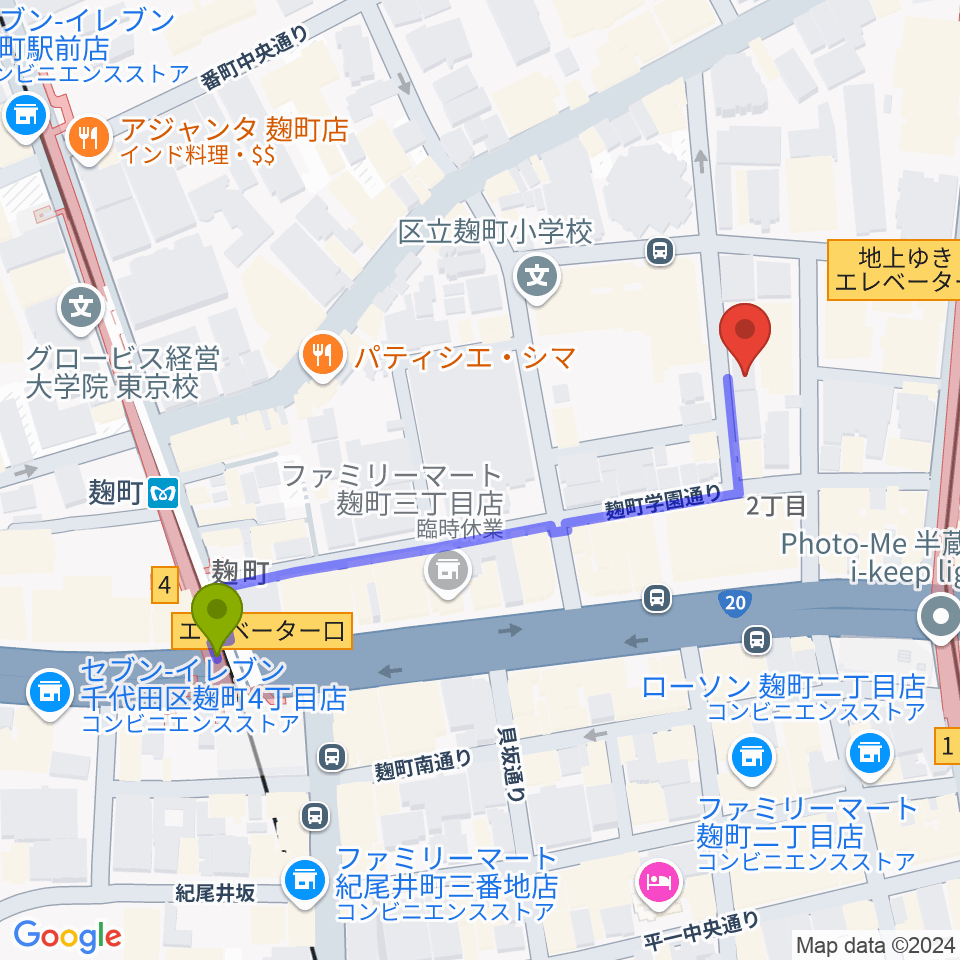 麹町駅からビークルースタジオへのルートマップ地図