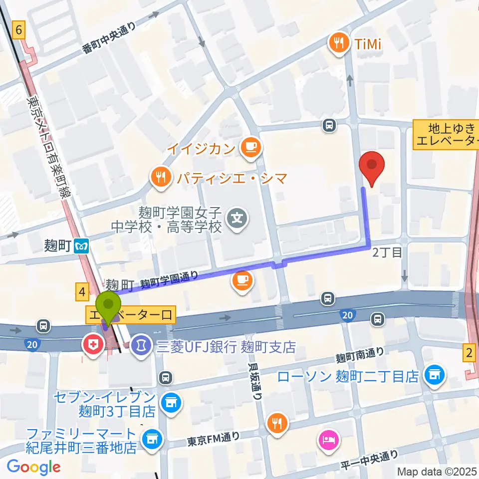 麹町駅からビークルースタジオへのルートマップ地図