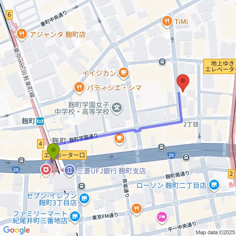 麹町駅からビークルースタジオへのルートマップ地図