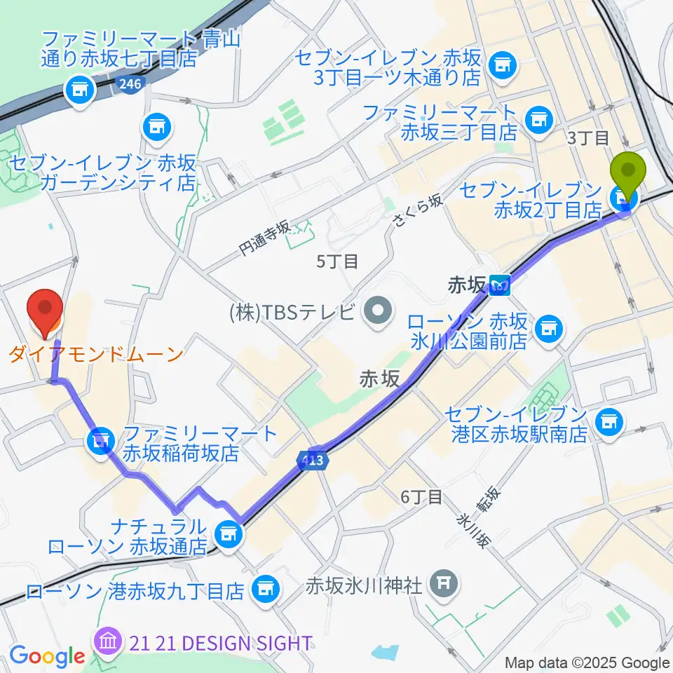 赤坂駅からODEN STUDIOへのルートマップ地図