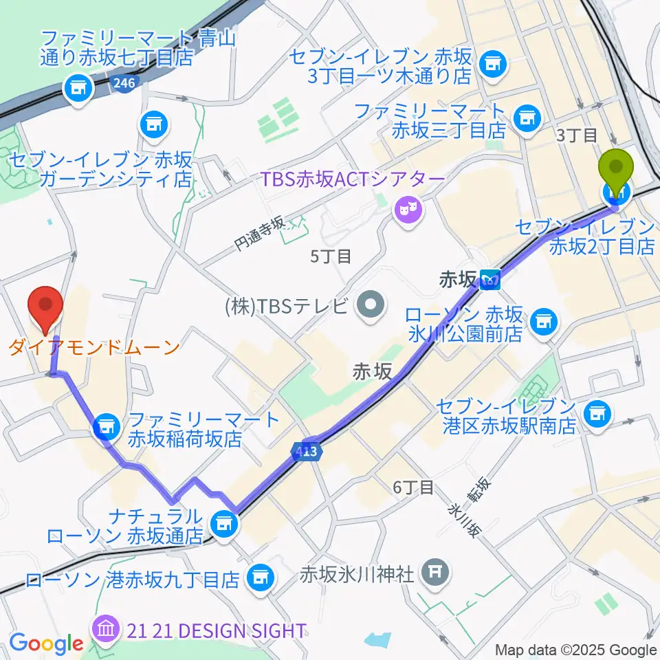 赤坂駅からODEN STUDIOへのルートマップ地図
