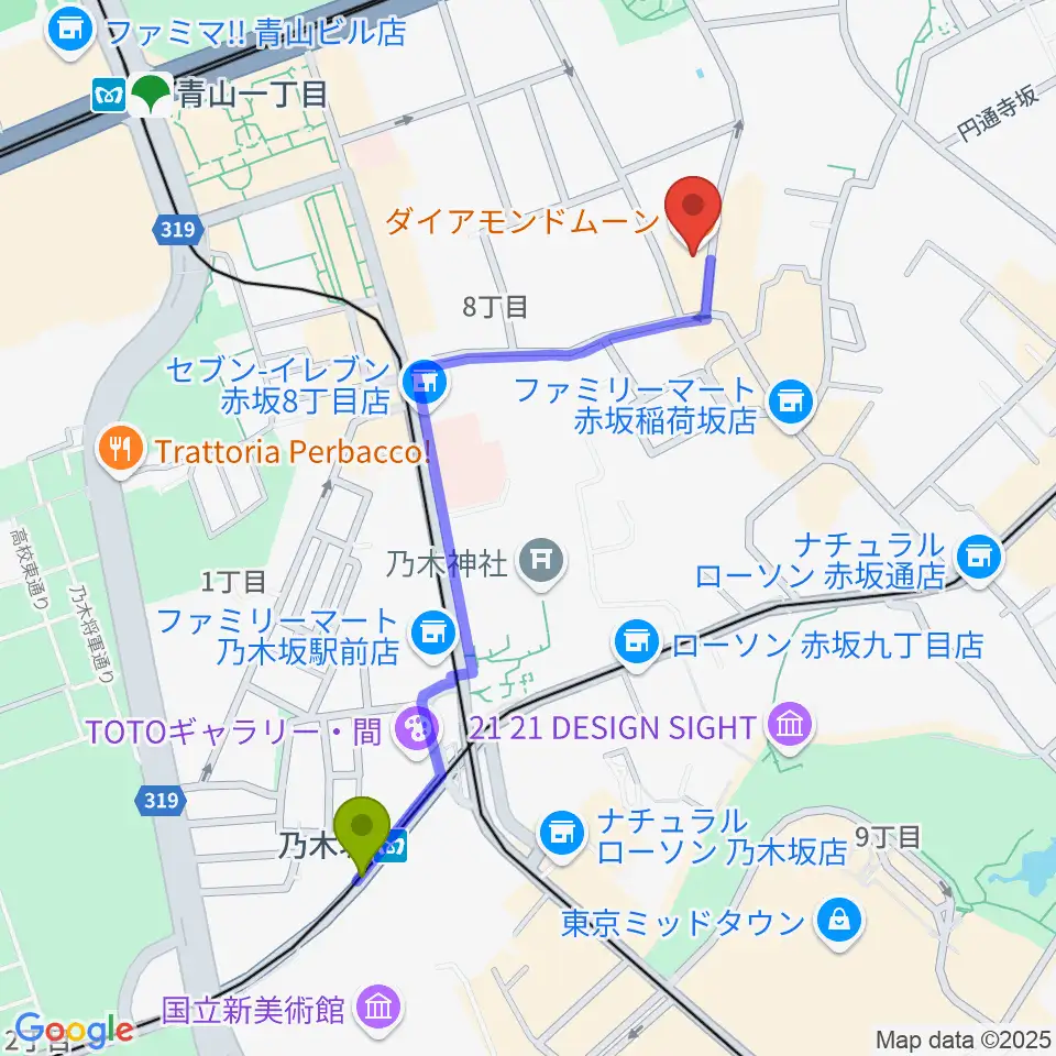 乃木坂駅からODEN STUDIOへのルートマップ地図