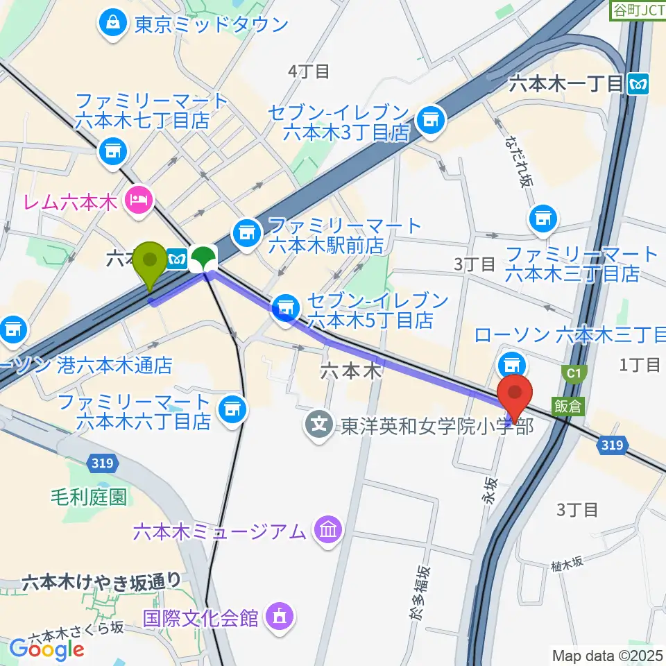 六本木駅からエンドレスエコーへのルートマップ地図