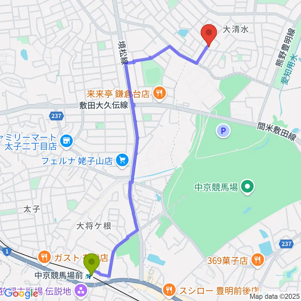 テネラメンテの最寄駅中京競馬場前駅からの徒歩ルート（約27分）地図