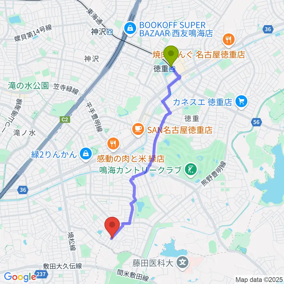 徳重駅からテネラメンテへのルートマップ地図