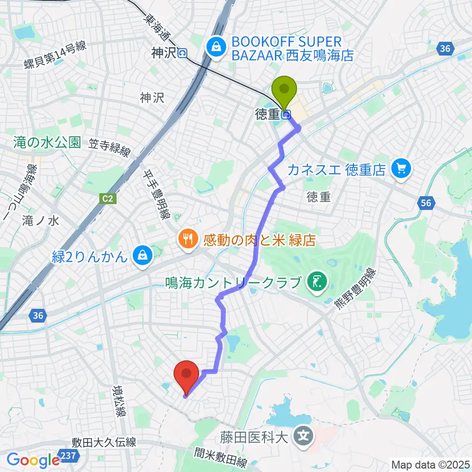 徳重駅からテネラメンテへのルートマップ地図