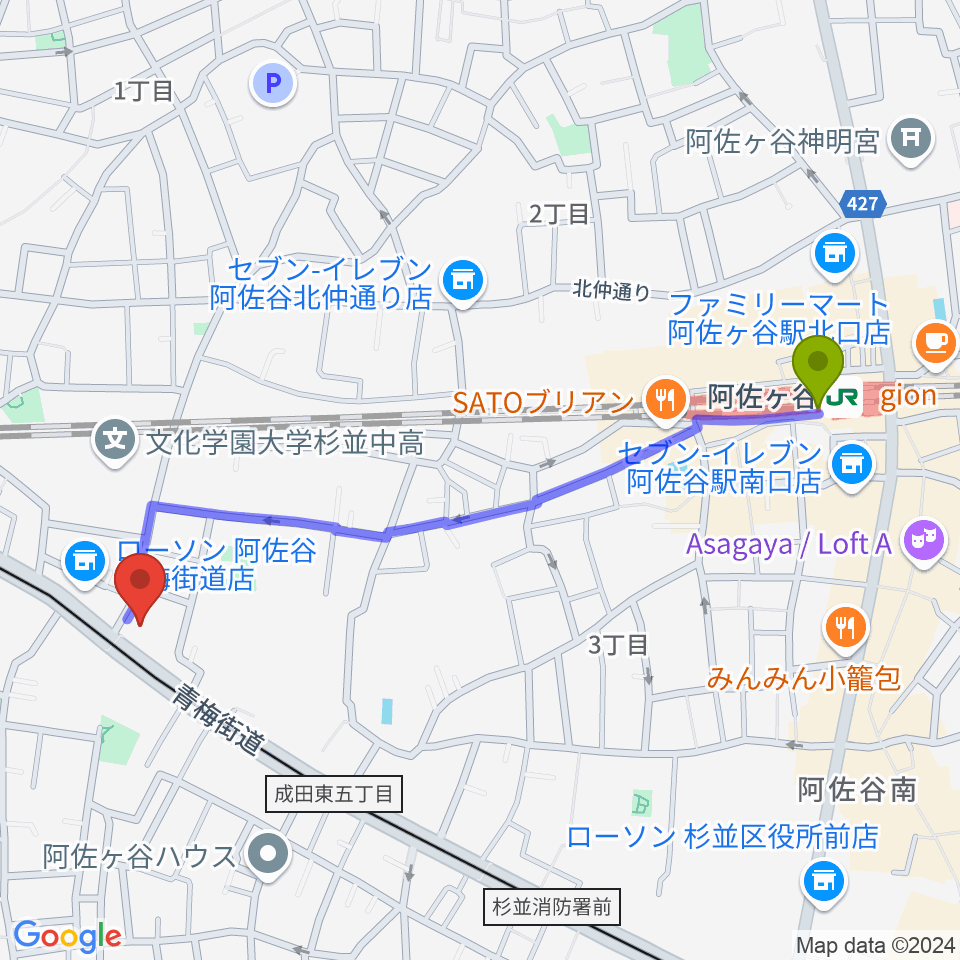 ボゴランマーケットの最寄駅阿佐ケ谷駅からの徒歩ルート（約12分）地図