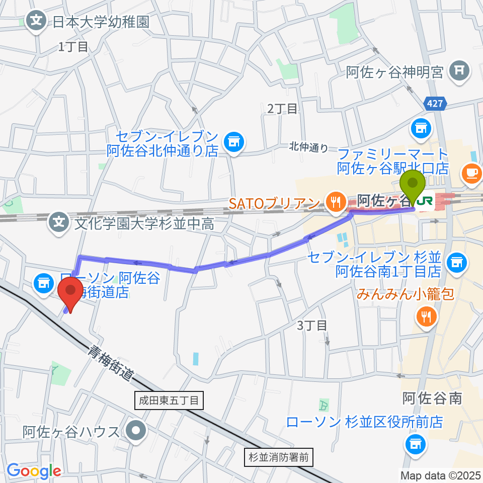 ボゴランマーケットの最寄駅阿佐ケ谷駅からの徒歩ルート（約12分）地図