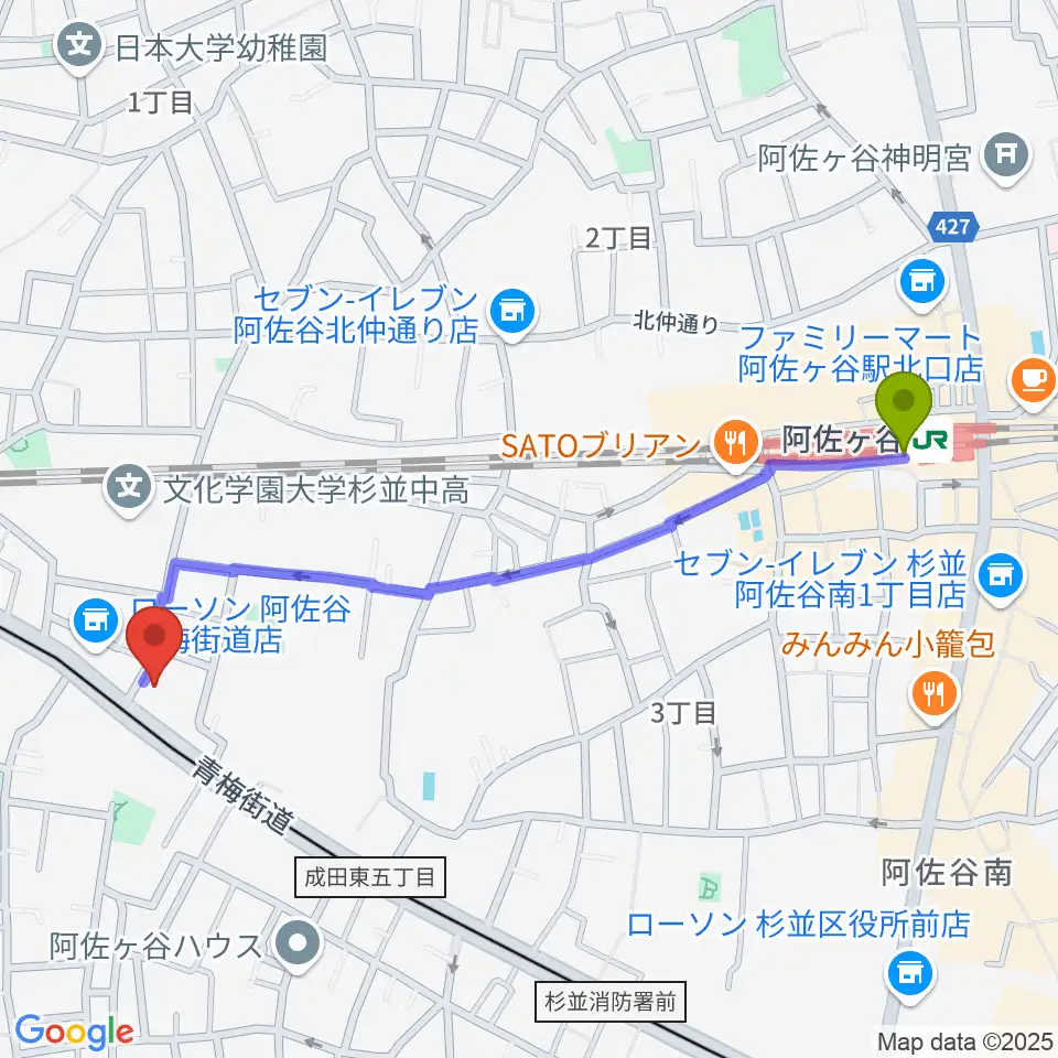 ボゴランマーケットの最寄駅阿佐ケ谷駅からの徒歩ルート（約12分）地図