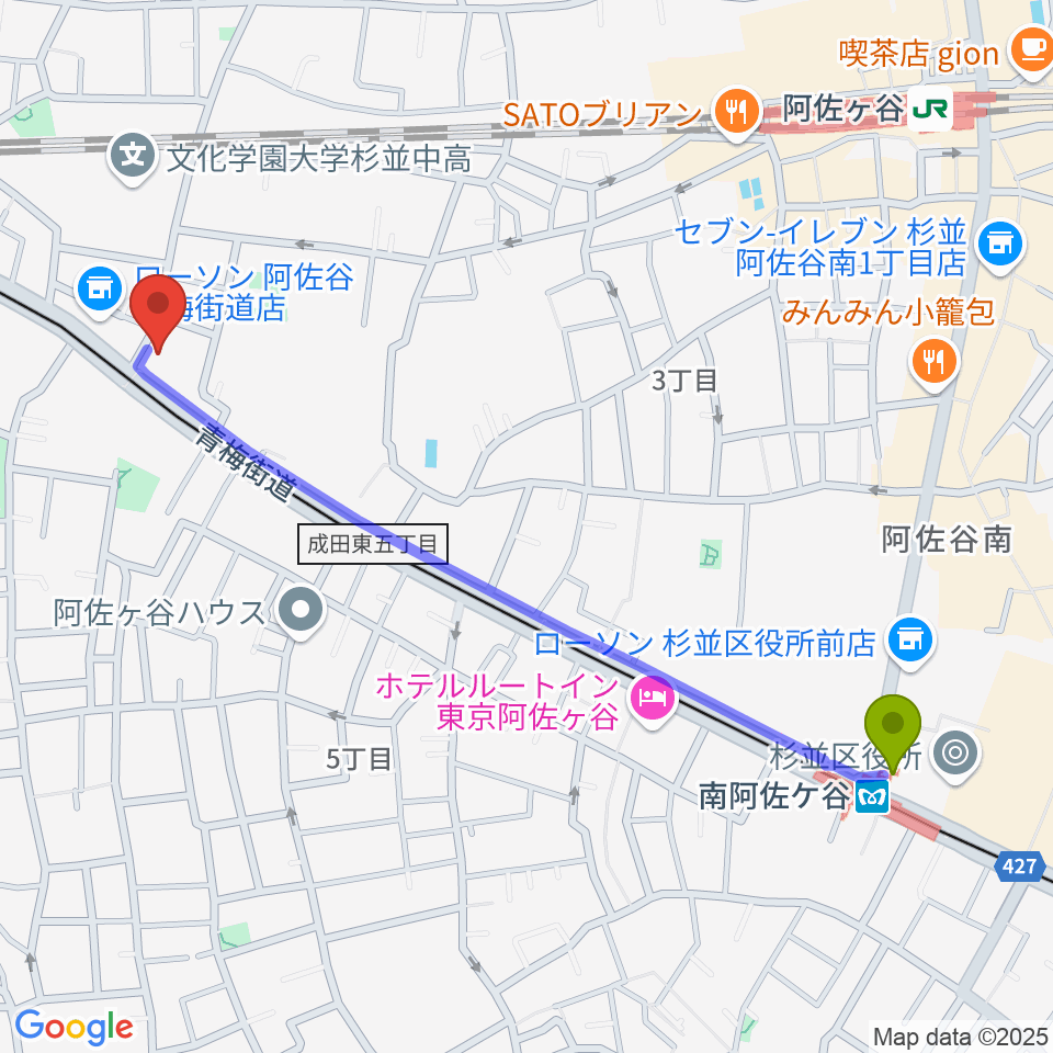 南阿佐ケ谷駅からボゴランマーケットへのルートマップ地図