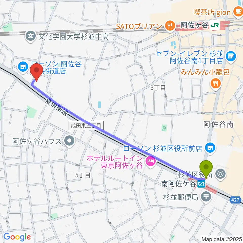 南阿佐ケ谷駅からボゴランマーケットへのルートマップ地図