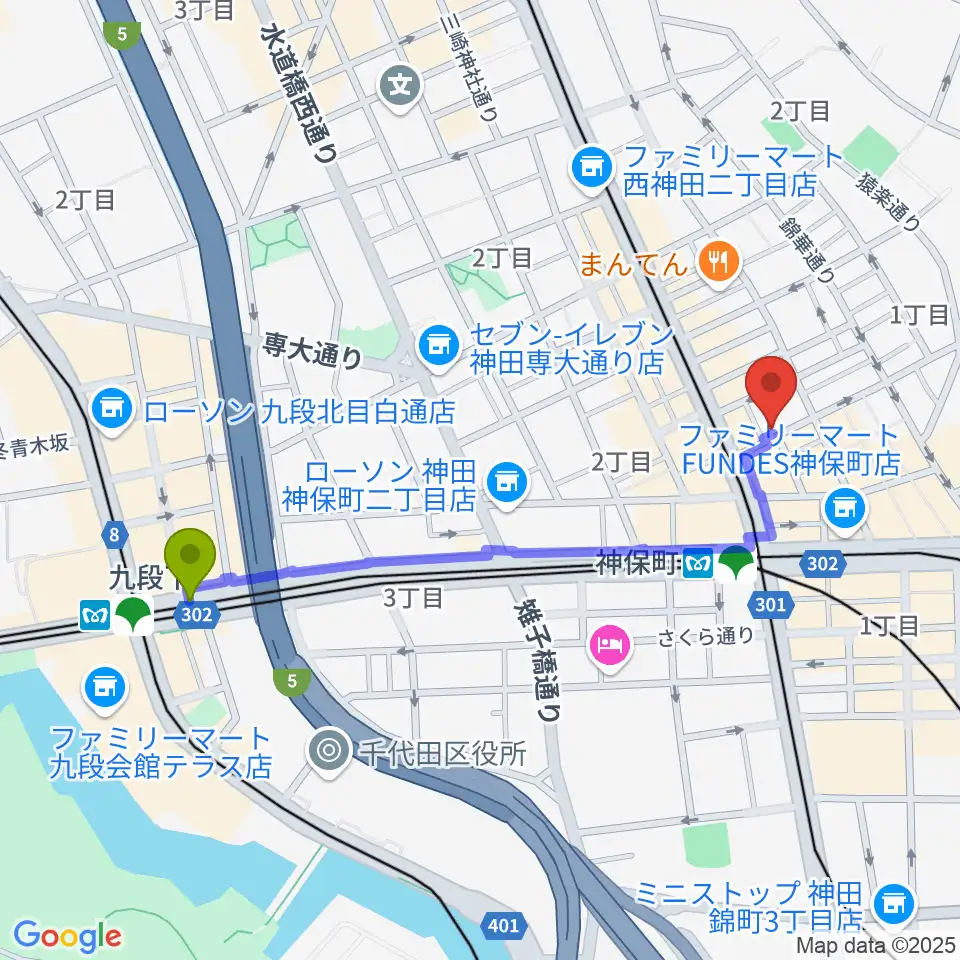 九段下駅からリムショットへのルートマップ地図
