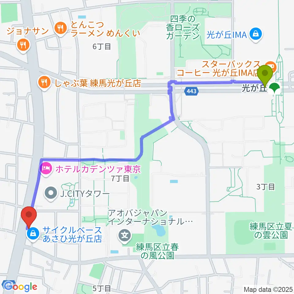 日本ピアノギャラリー東京店の最寄駅光が丘駅からの徒歩ルート（約15分）地図