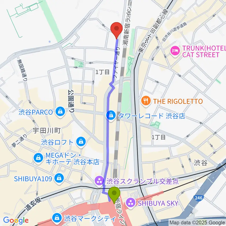 渋谷駅からNancy渋谷へのルートマップ地図