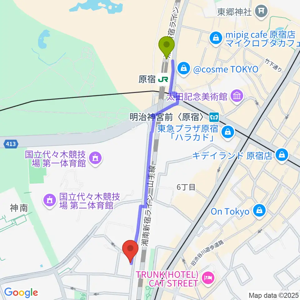 Nancy渋谷の最寄駅原宿駅からの徒歩ルート（約11分）地図