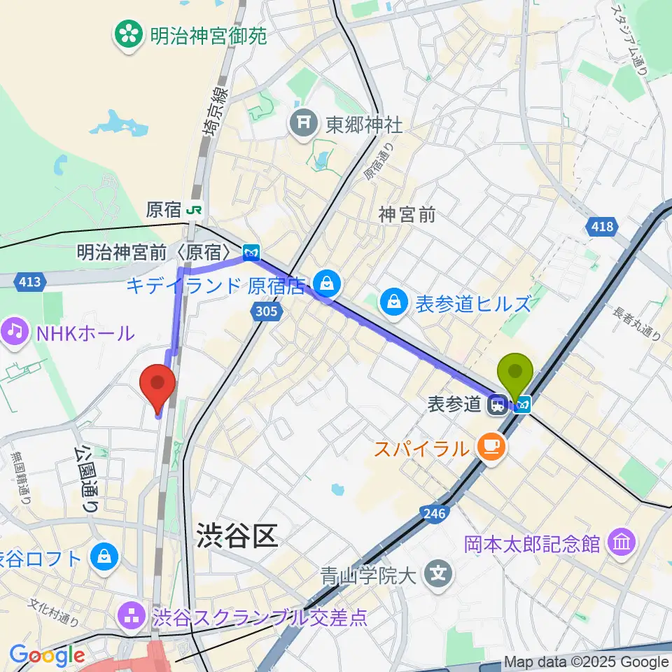 表参道駅からNancy渋谷へのルートマップ地図