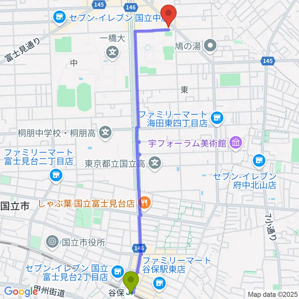 谷保駅からムサシ楽器へのルートマップ地図