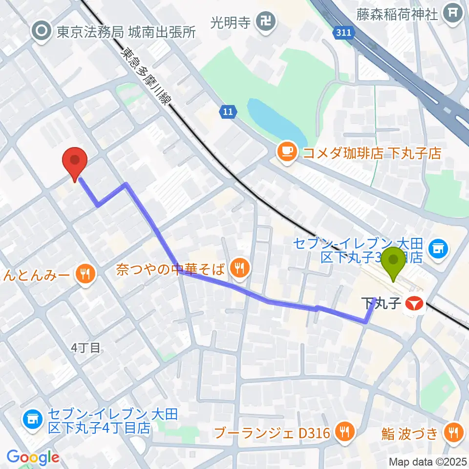 協葉ピアノの最寄駅下丸子駅からの徒歩ルート（約6分）地図