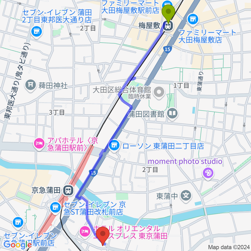 梅屋敷駅からジョイブラスへのルートマップ地図