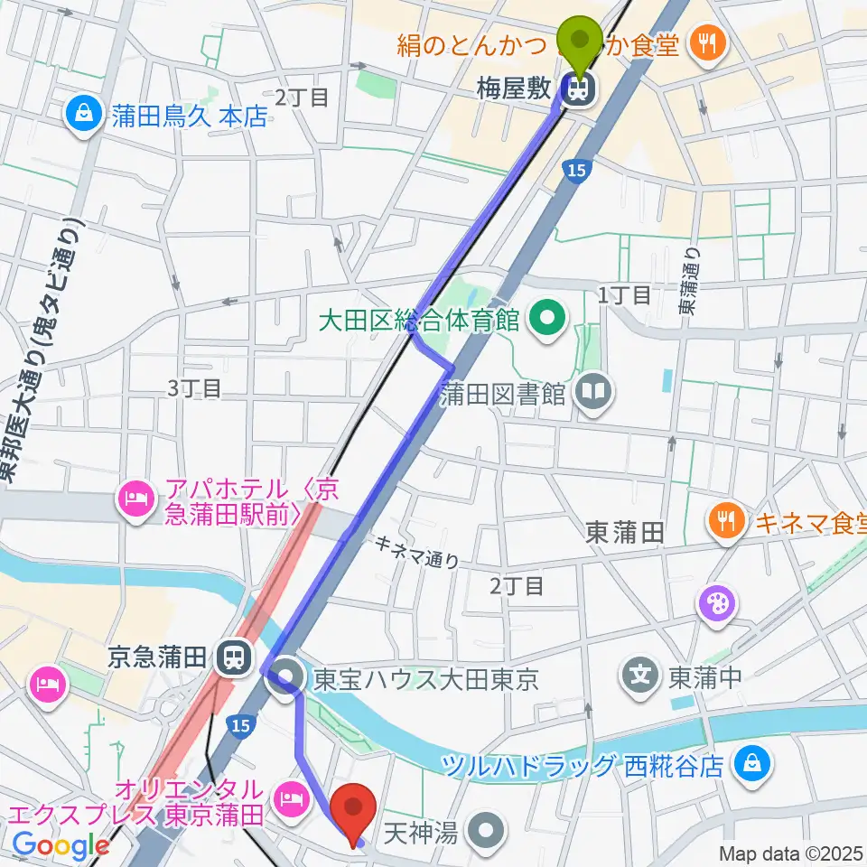 梅屋敷駅からジョイブラスへのルートマップ地図
