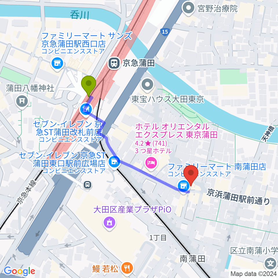 ジョイブラスの最寄駅京急蒲田駅からの徒歩ルート（約4分）地図