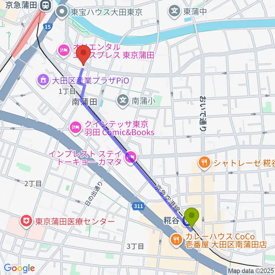糀谷駅からジョイブラスへのルートマップ地図