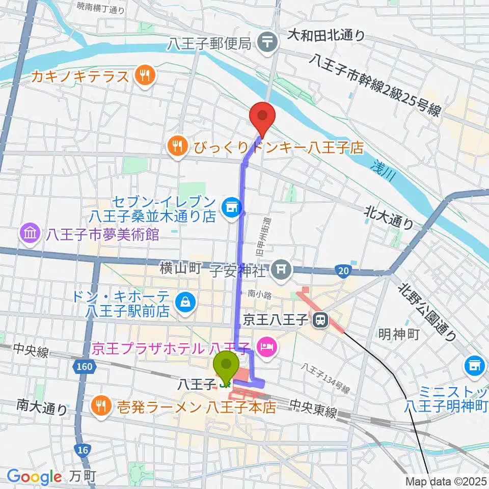 八王子駅からベヒシュタイン・ジャパン本社 八王子・技術営業センターへのルートマップ地図
